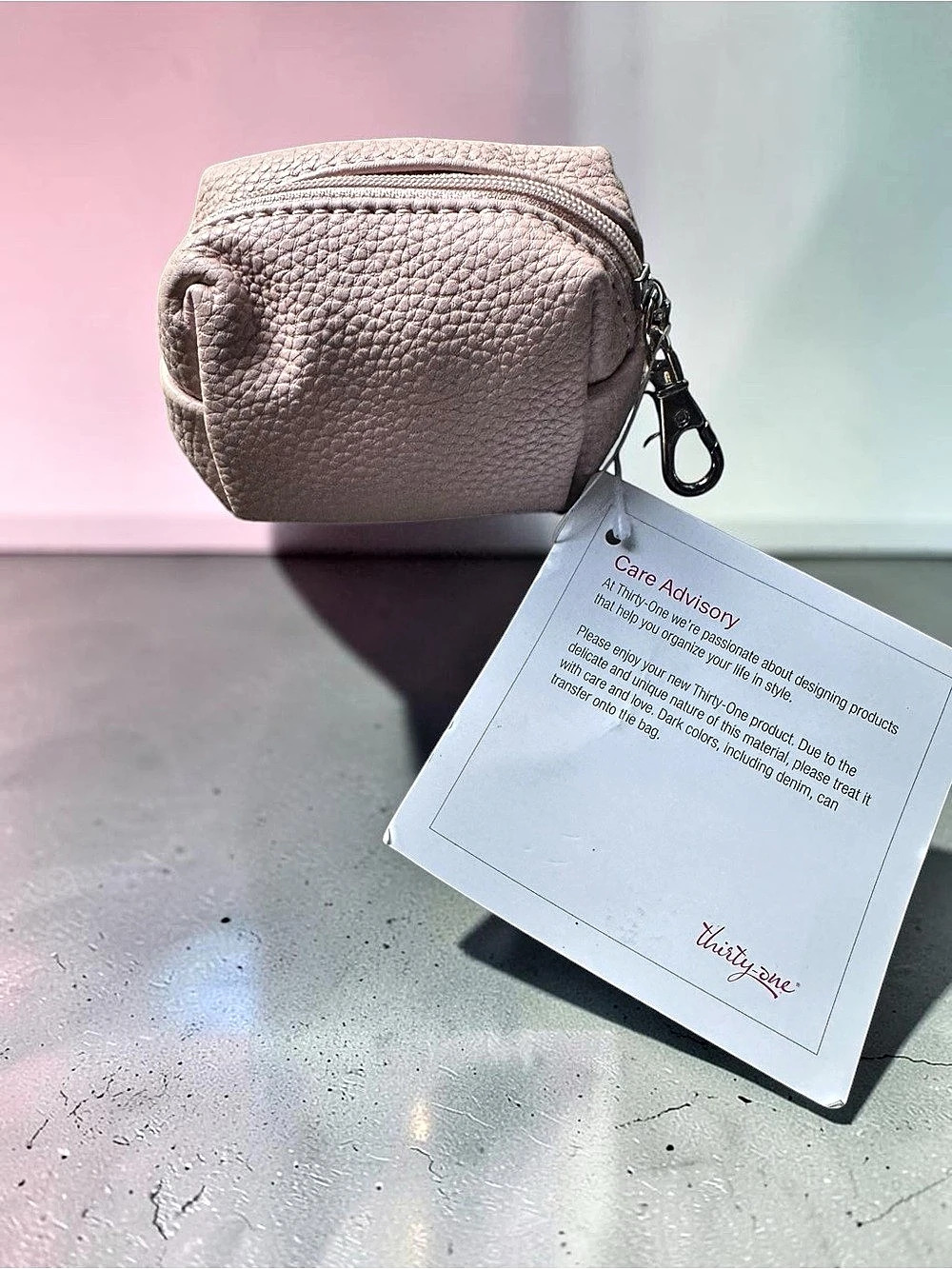 NWT Thirty-One Gifts Petite Pouf Pouch Rose Blush Pebble Coin Purse Keychain FOB